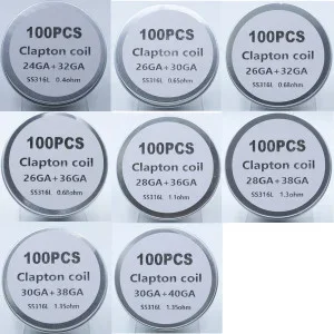 100PCS Clapton Coil SS316L Wire Prebuilt Coils for DIY Vape RBA RDA RTA Tank Kits
