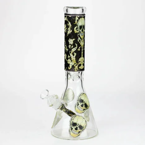 14″ Graphic with cubic zirconia decor 7mm glass beaker water bong