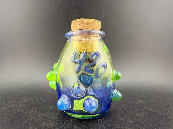 Crondo Glass Nug Cork Jar – 420 Blue & Green