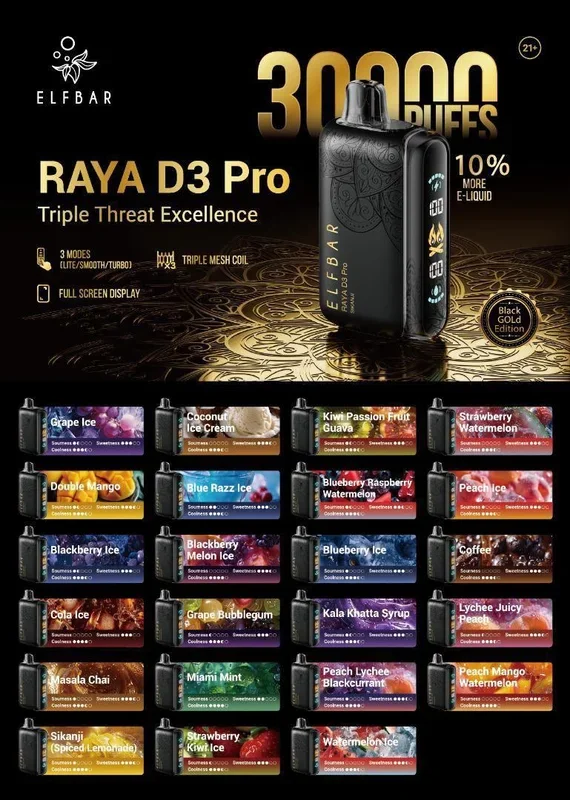 ELFBAR RAYA D3 PRO Disposable Vape – 30,000 Puffs, Rechargeable UAE