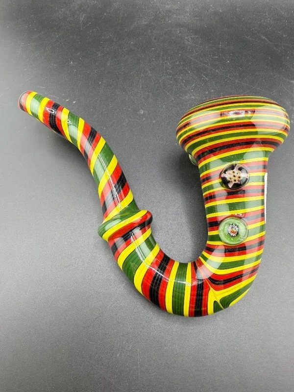 Filla John Glass Sherlock Pipe – Rasta Line Worked w/ Millie Attachments