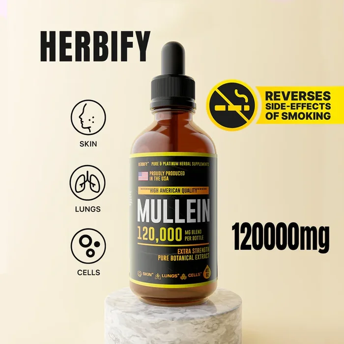 Herbify Organic Mullein Extract – Lung Cleanse – 120000mg