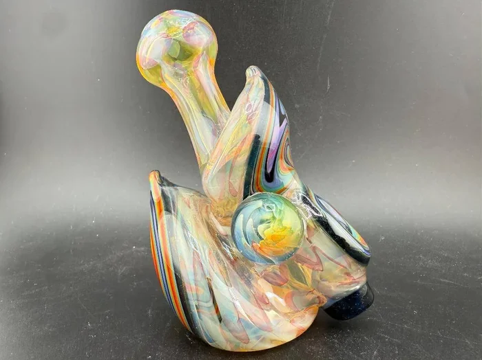 Highgrade Grade Glass X Mop Head Glass Hammer Pipe – Fumed Checkered w/ Rainbow Wig Wag Sections & Marble Attachments