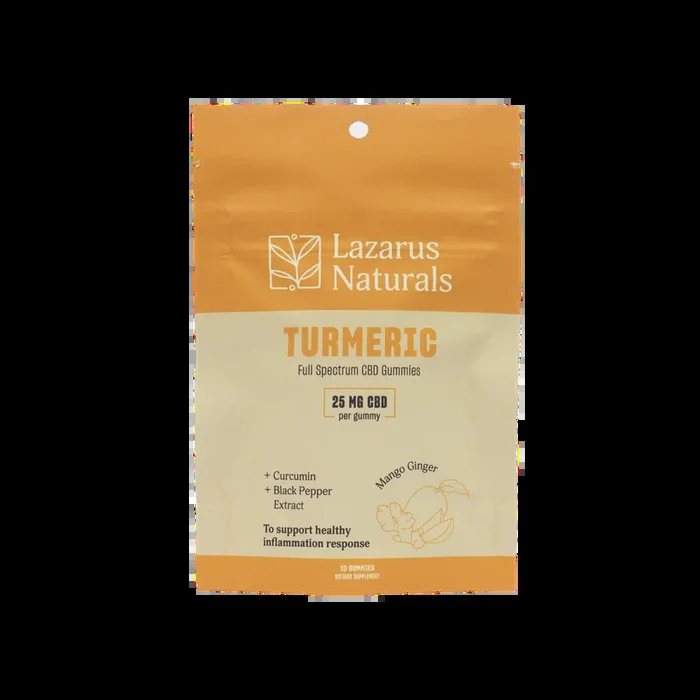 Lazarus Naturals CBD Gummies, Turmeric – 10 Count / 25mg per gummy