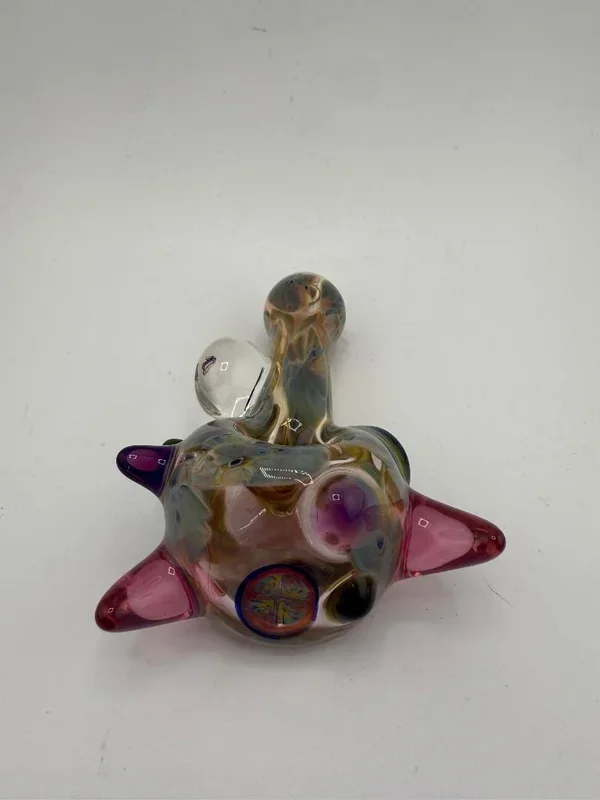 Lylo Glass Heady Green Frit Pink Horn Pipe