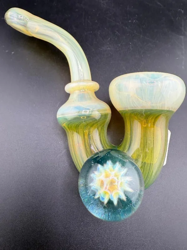 Mank Glass Sherlock Pipe – Green & Fumed Sherlock w/ Marble Implosion