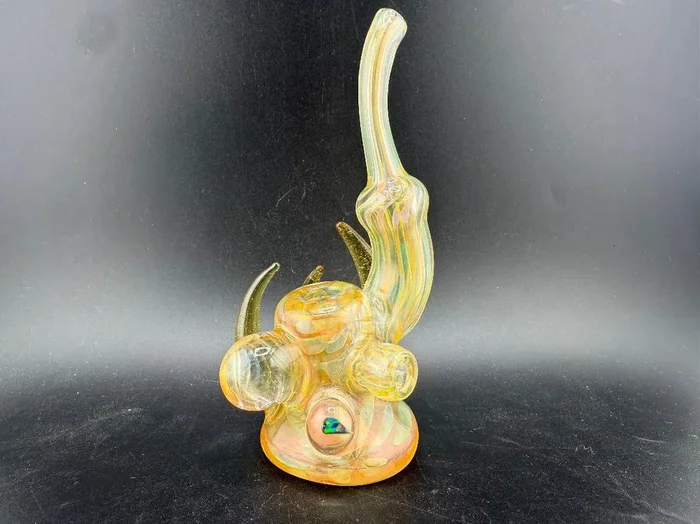Pugsley Glass Hand Pipe – Heavy Fume w/ Fume Marbe, Horns & Encased Opal