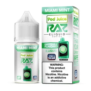 Salt Miami Mint Tobacco Free Nicotine E-Juice 30ml | Pod Juice x RAZ