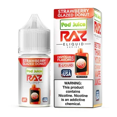 Salt Strawberry Glazed Donut Tobacco Free Nicotine E-Juice 30ml | Pod Juice x RAZ