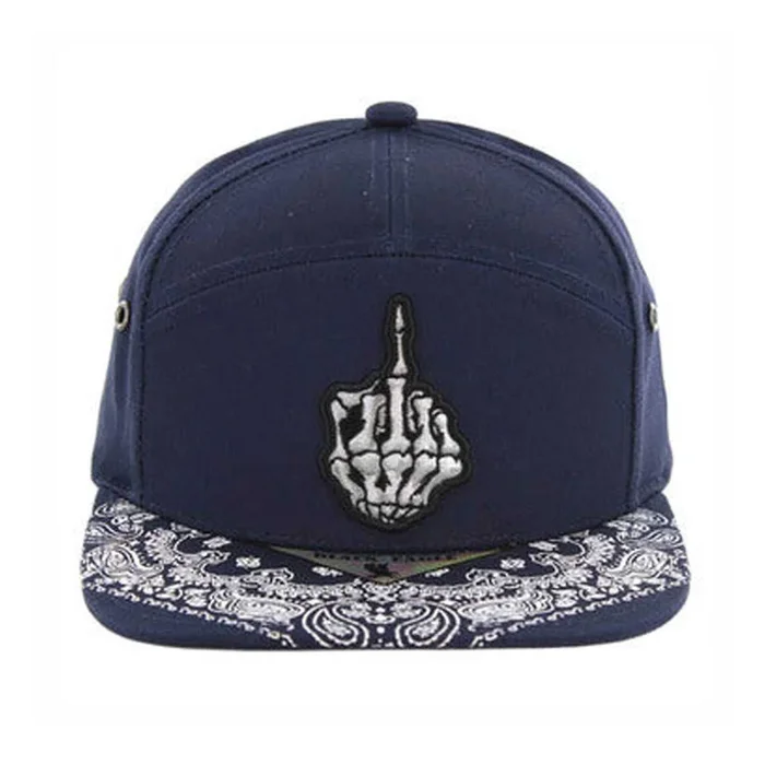 SM7082 7 Panel Finger Snapback Hat – Navy (Pack of 12)