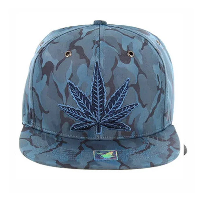 SM819 Marijuana Snapback Hat , Nylon Camo – Cobalt Blue (Pack of 12)