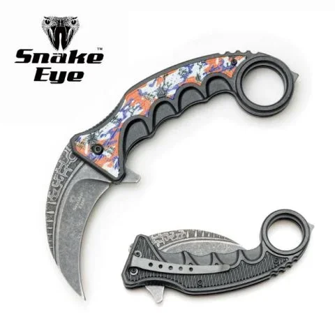 Snake Eye Tactical Spring Assisted Karambit Style Collection Knife – Blue & Orange Game King
