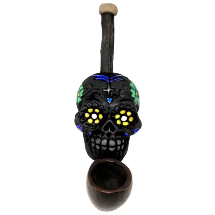 Sugar Skull Hand Crafted Mini Pipe – Black