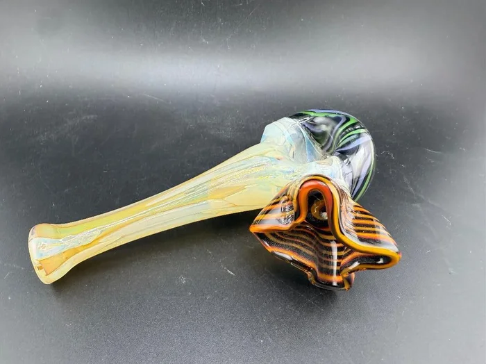 Tuck Glass Hand Pipe – Fumed w/ Wig Wag Cap & Floral Attachment