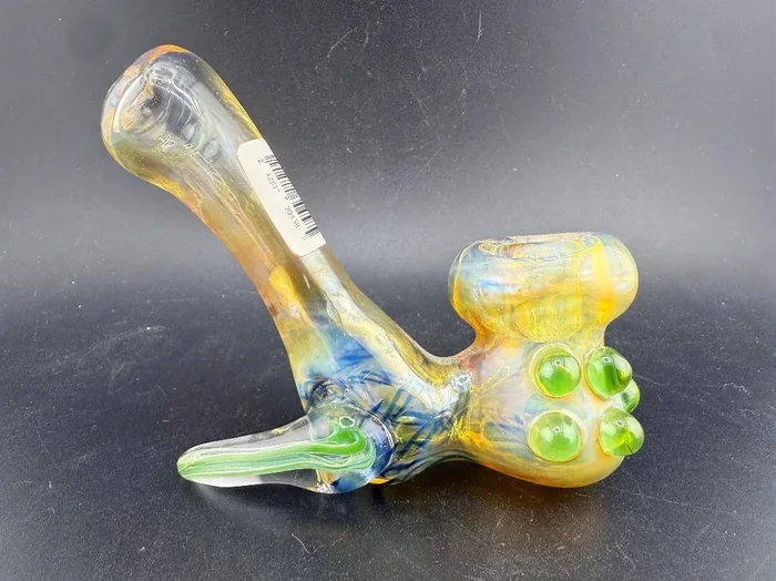 Tuck Glass Sherlock Pipe – Fumed w/ Green Dots