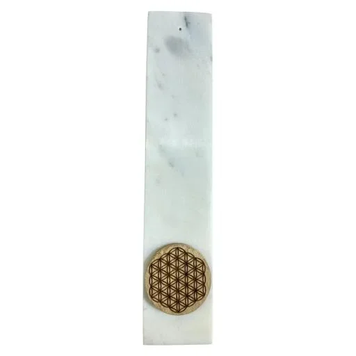 ZenN – White Marble w/ Flower Of Life Acacia Wood Disc Ash Catcher